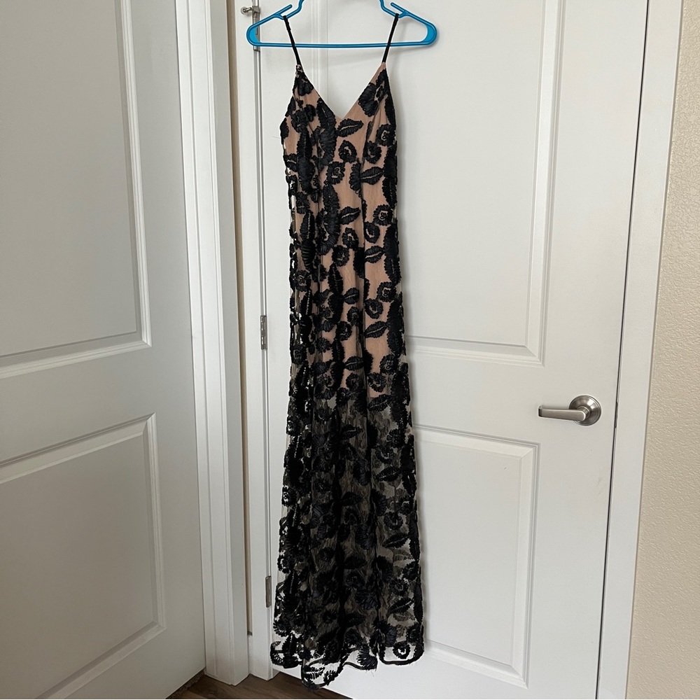 Black mesh appliqué dress